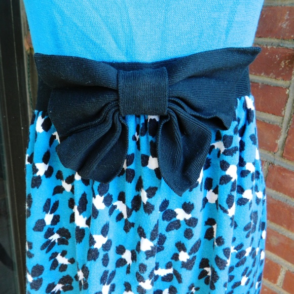 Betsey Johnson Blue Leopard Bow Sweater Dress L - Picture 5 of 8